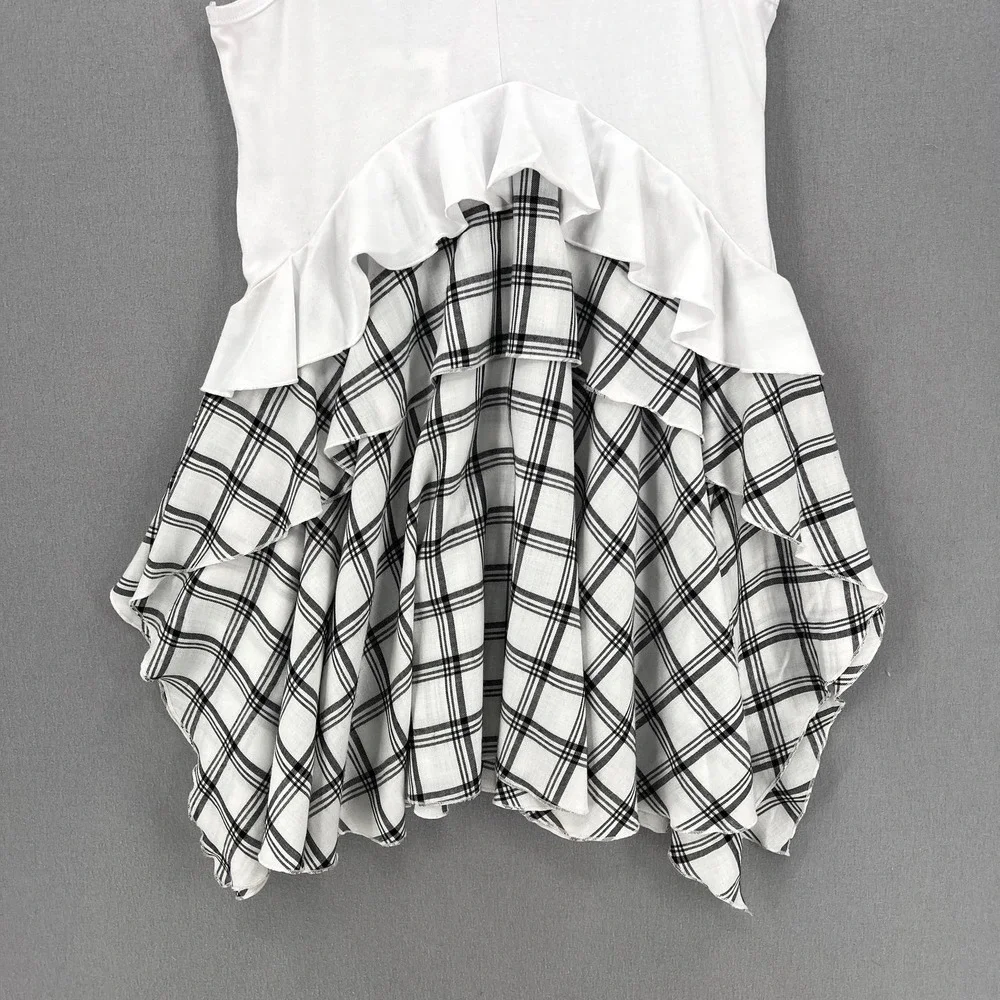 OPENING CEREMONY Dress Womens Small White Black Sleeve Plaid Ruffle Skater NWT - Picture 7 of 16